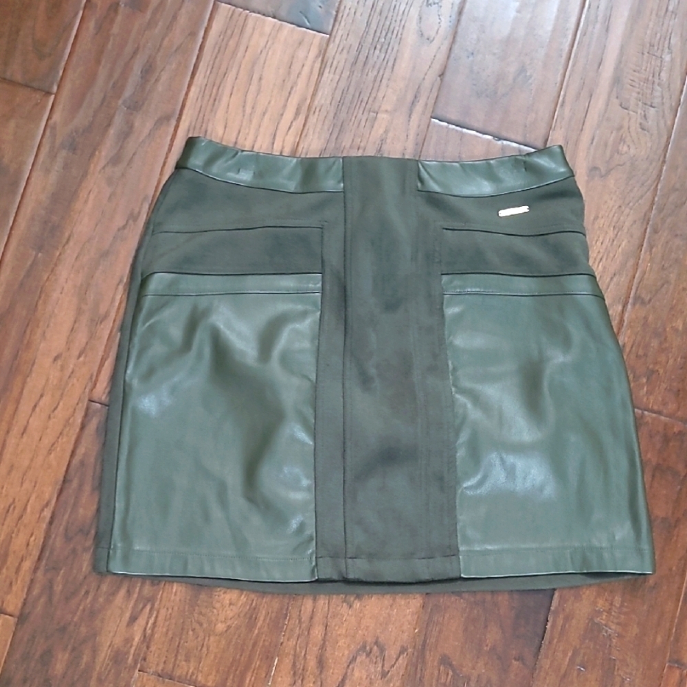 Marc New York Green Mini Pencil Skirt With Faux Leather size Medium